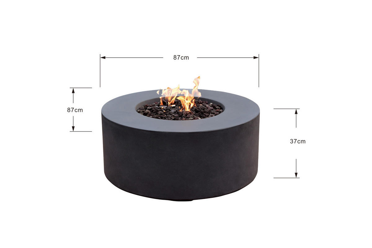 FEUERTISCH Venice Gasfeuerstelle aus GFRC-Beton 87/87/37 cm - Schwarz, Stein (87/37/87cm) - Elementi