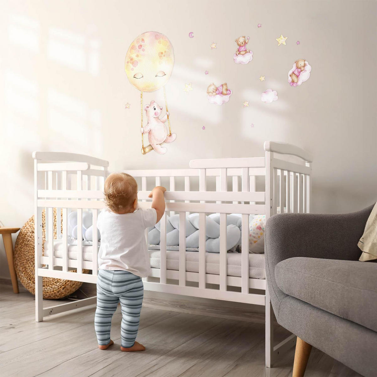 WANDAUFKLEBER 60x85cm - Teddybären am Himmel - Multicolor, Kunststoff (60/85/0.1cm) - Wallfluent