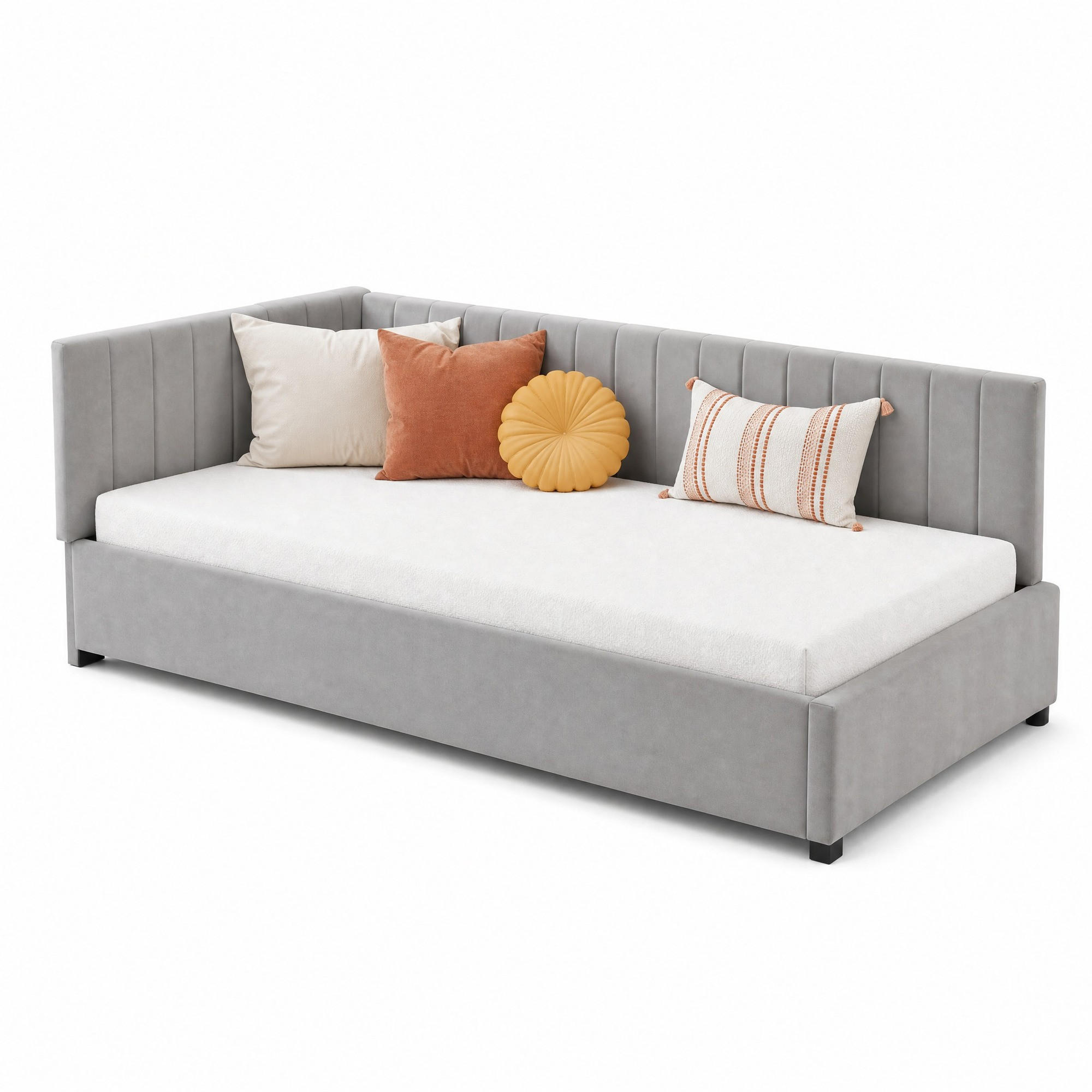 SCHLAFSOFA mit Lattenrost 90x200 cm Samt Grau - Grau, Metall (90/200cm) - Meubliv