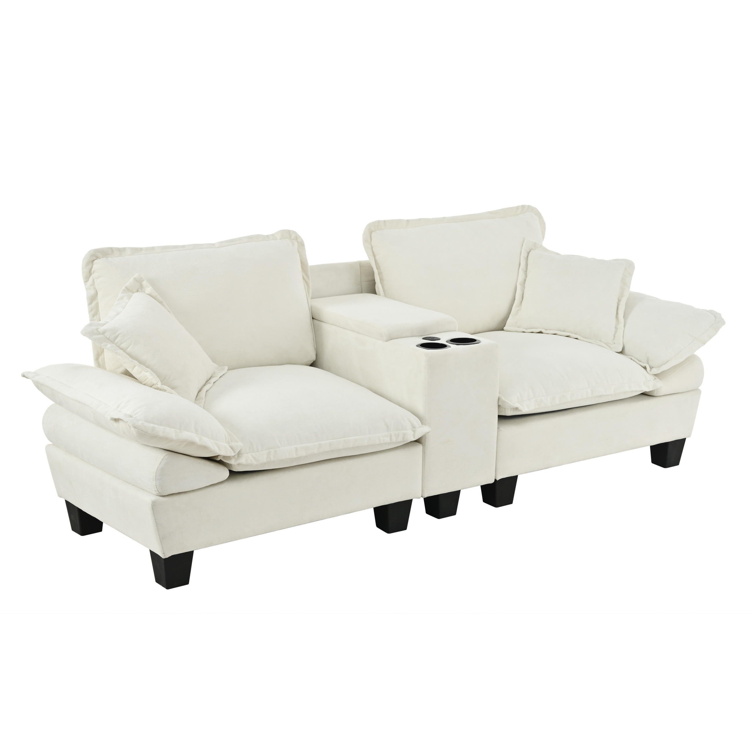 SOFA modular mit Ottomane 224 x 82 x 90 cm Chenille Beige - Beige, Holzwerkstoff (82/90/224cm) - Meubliv
