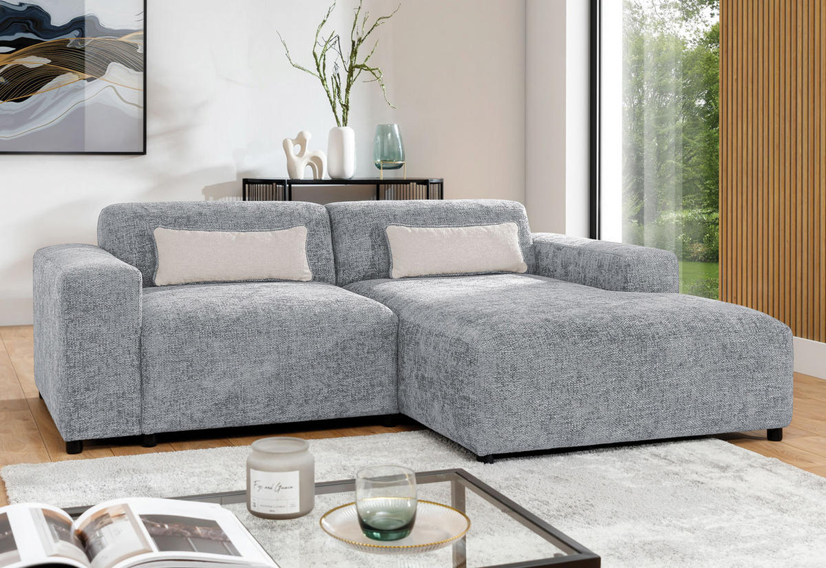 ECKSOFA L Form Jughlio Hellgrau 240/165/75 cm Rechts mit Schlaffunktion - Hellgrau/Schwarz, Kunststoff/Textil (240/165cm) - AX Living