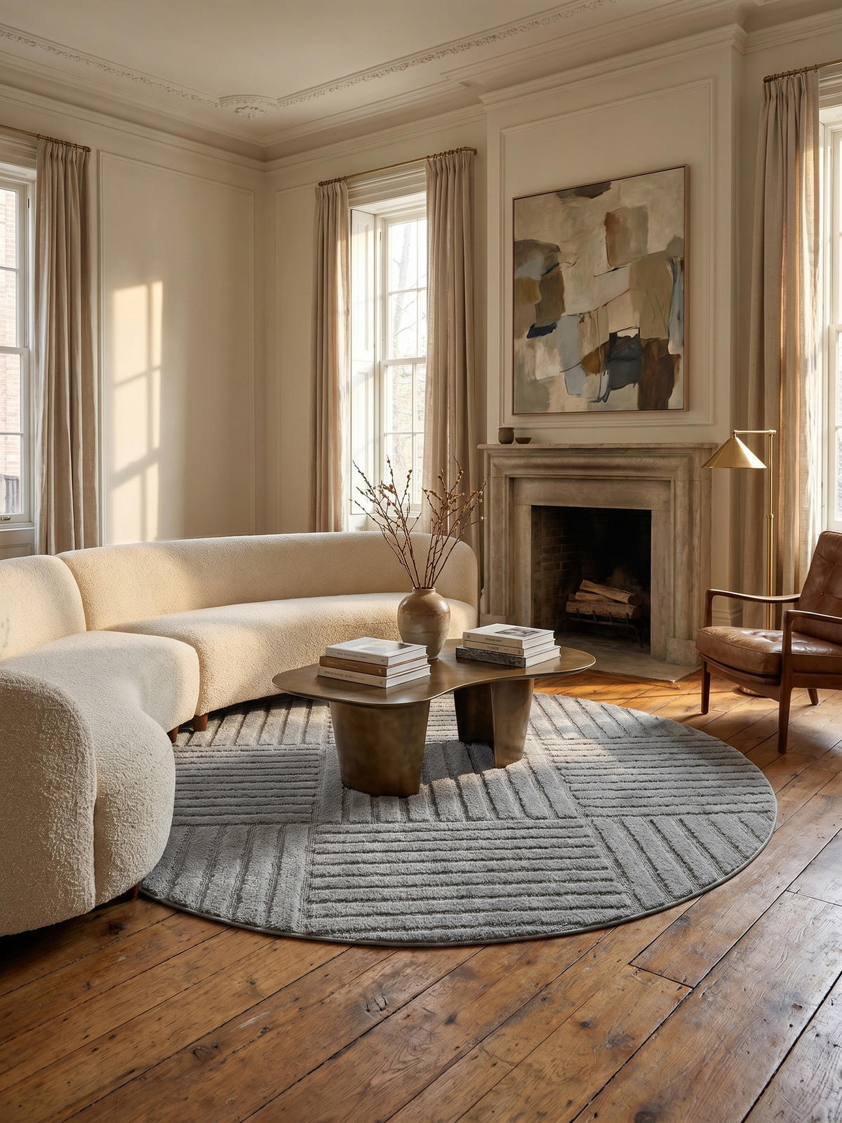 TEPPICH Hochflor RIGI in Silber, mit Cord-Streifen-Patchwork, Ø 200 cm - Silberfarben, Textil (200/200cm) - KADIMA DESIGN