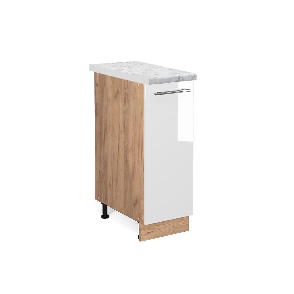APOTHEKERUNTERSCHRANK Fame-Line Weiß Hochglanz 30 cm, AP Marmor - Weiß Hochglanz/Eiche Wotan, Holzwerkstoff (30/82/60cm) - Vicco