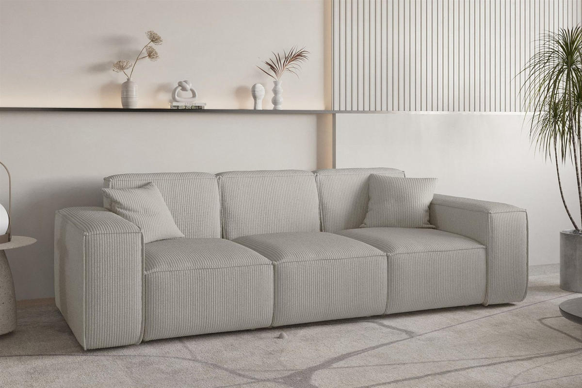 SOFASET Celes Premium 3-2-1 Stoff Scala - Hellgrau, Holzwerkstoff/Textil (225/73/88cm) - Fun Möbel