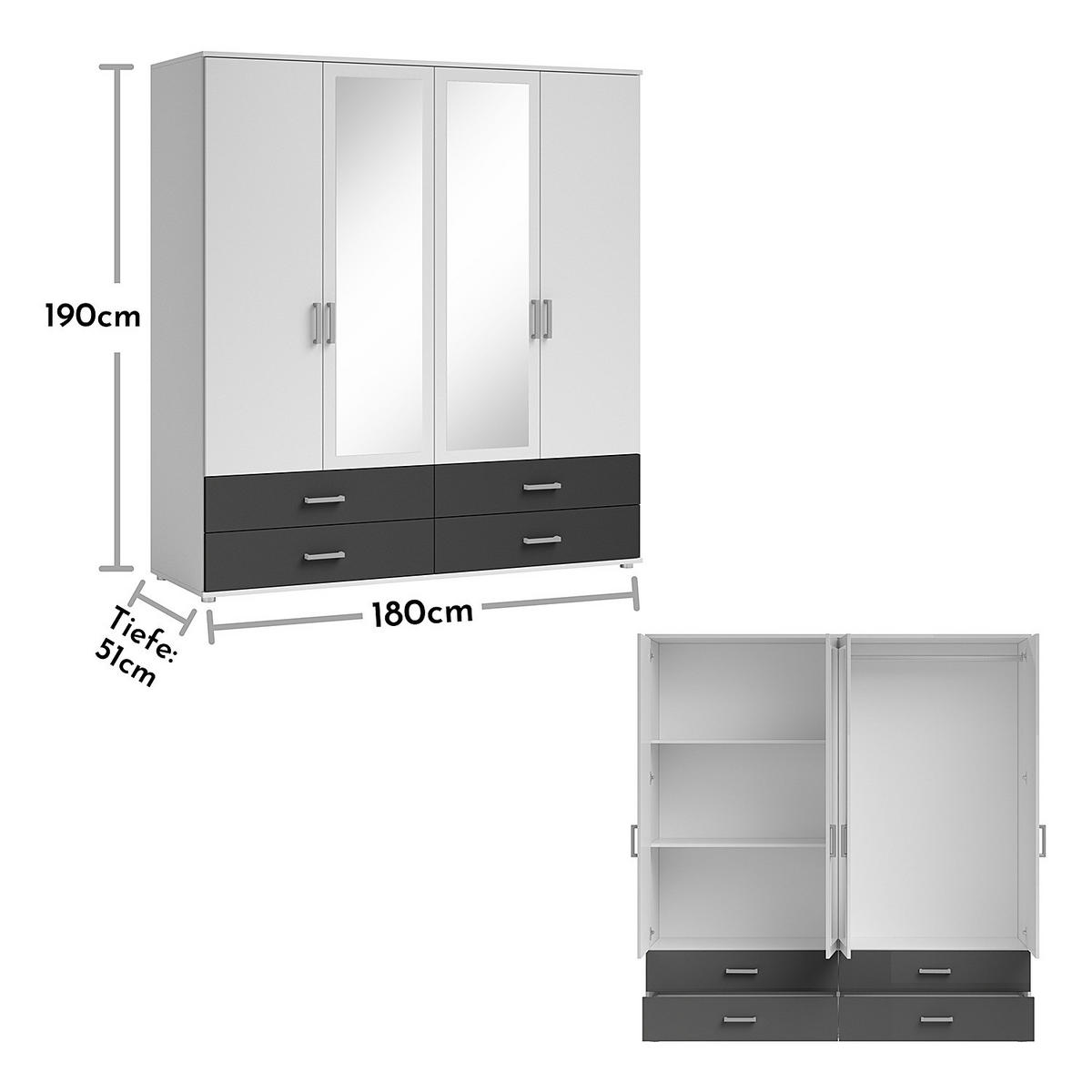 DREHTÜRENSCHRANK mit Spiegeltüren - Silberfarben/Graphitfarben, Holzwerkstoff/Kunststoff (180/190/51cm) - home24