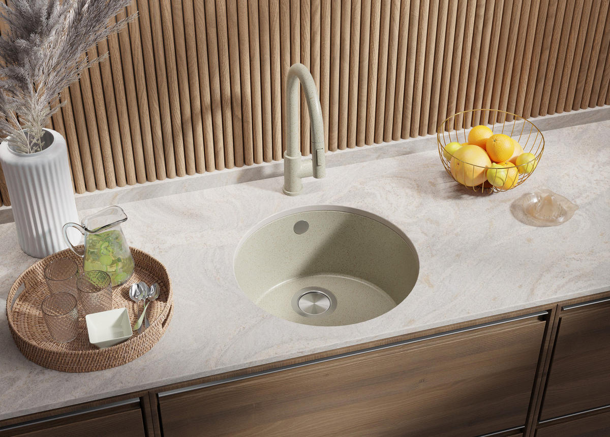 UNTERBAUSPÜLE GRANIT Valletta, 2-er set Beige 46/46 cm 1 Becken + Ablauf-Set ab 50er Unterschrank - Beige, Kunststoff (46/20/46cm) - Primagran