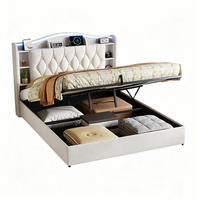 POLSTERBETT 140/200 cm Beige mit Stauraum, LED und USB-Ladestation - Beige, Holz/Metall (140/200cm) - FURNISHINGS HOME