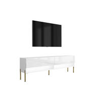 TV-LOWBOARD 170 cm Mattweiß / Hochglanzweiß, gerade goldene Beine, weiße LED, 170 × 32 × 52 cm - Weiß, Holzwerkstoff (170/52/32cm) - 3XE LIVING