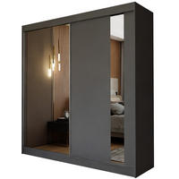 ŠATNÍ SKŘÍŇ S POSUVNÝMI DVEŘMI GRAZIA, 200/216/61 cm 2dveřová se zrcadlem, šedá - šedá, kompozitní dřevo (200/216/61cm) - MASSENO