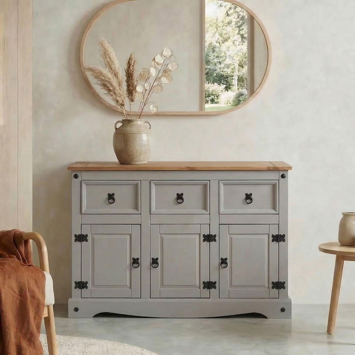 SIDEBOARD RAMON grau/natur - Naturfarben/Grau, Holz (125/76/40cm) - CARO-Möbel