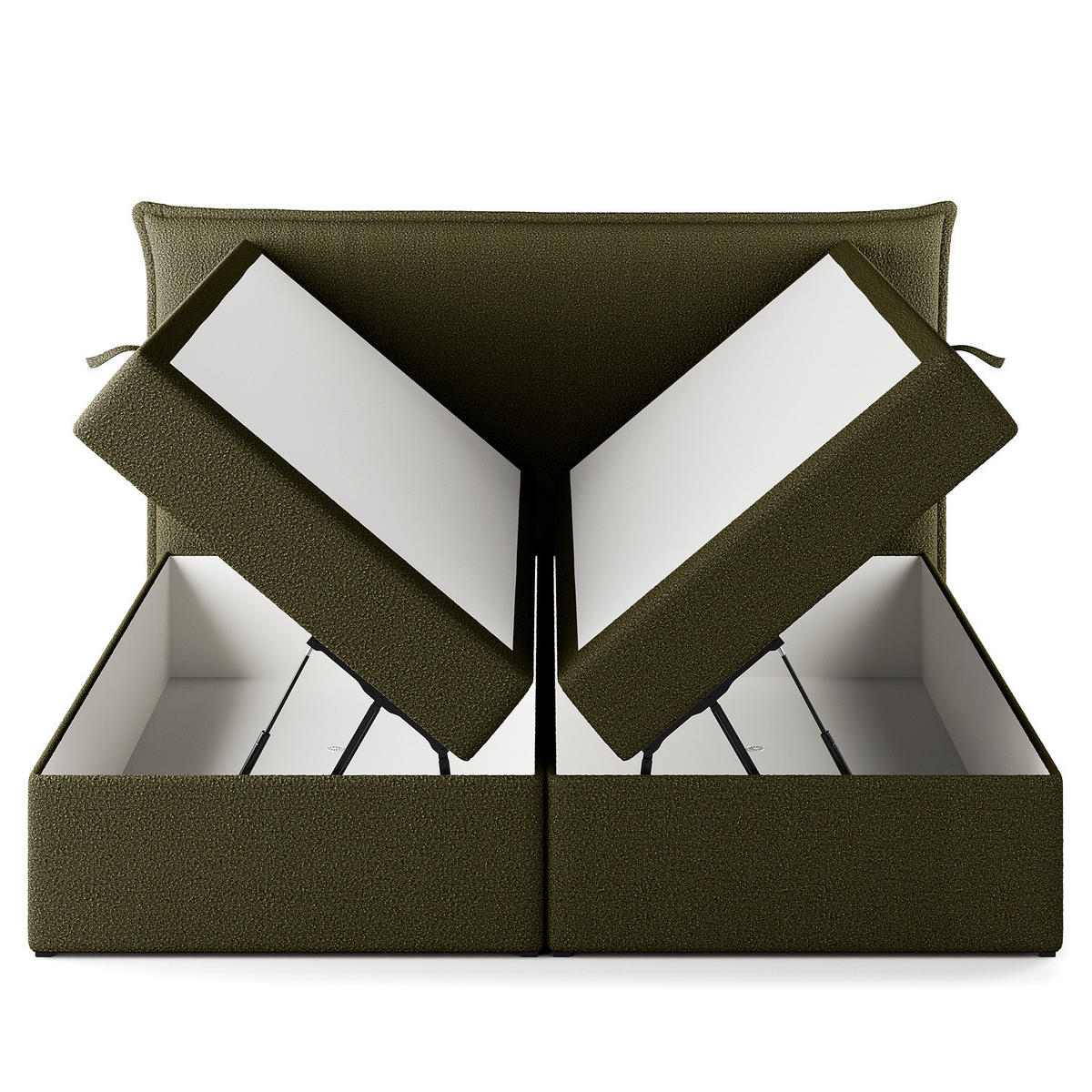 BOXBETT mit Stauraum - Bouclé - Olivgrün, Holzwerkstoff/Textil (200/200cm) - home24
