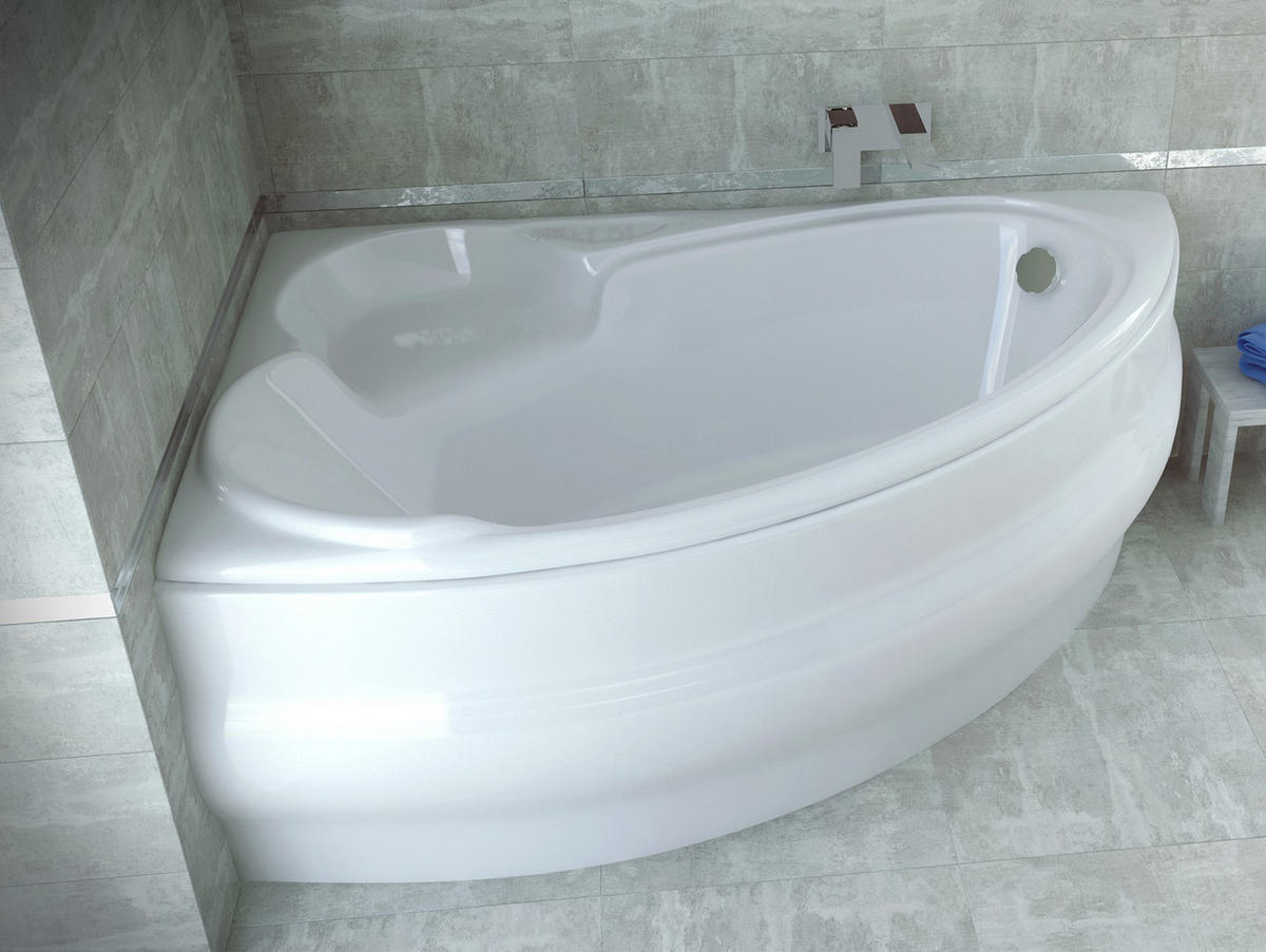 BADEWANNE Eckwanne FINEZJA 155/95 Links mit Schürze Ablauf Füße - Weiß, Kunststoff (95/55.5/155cm) - bad land