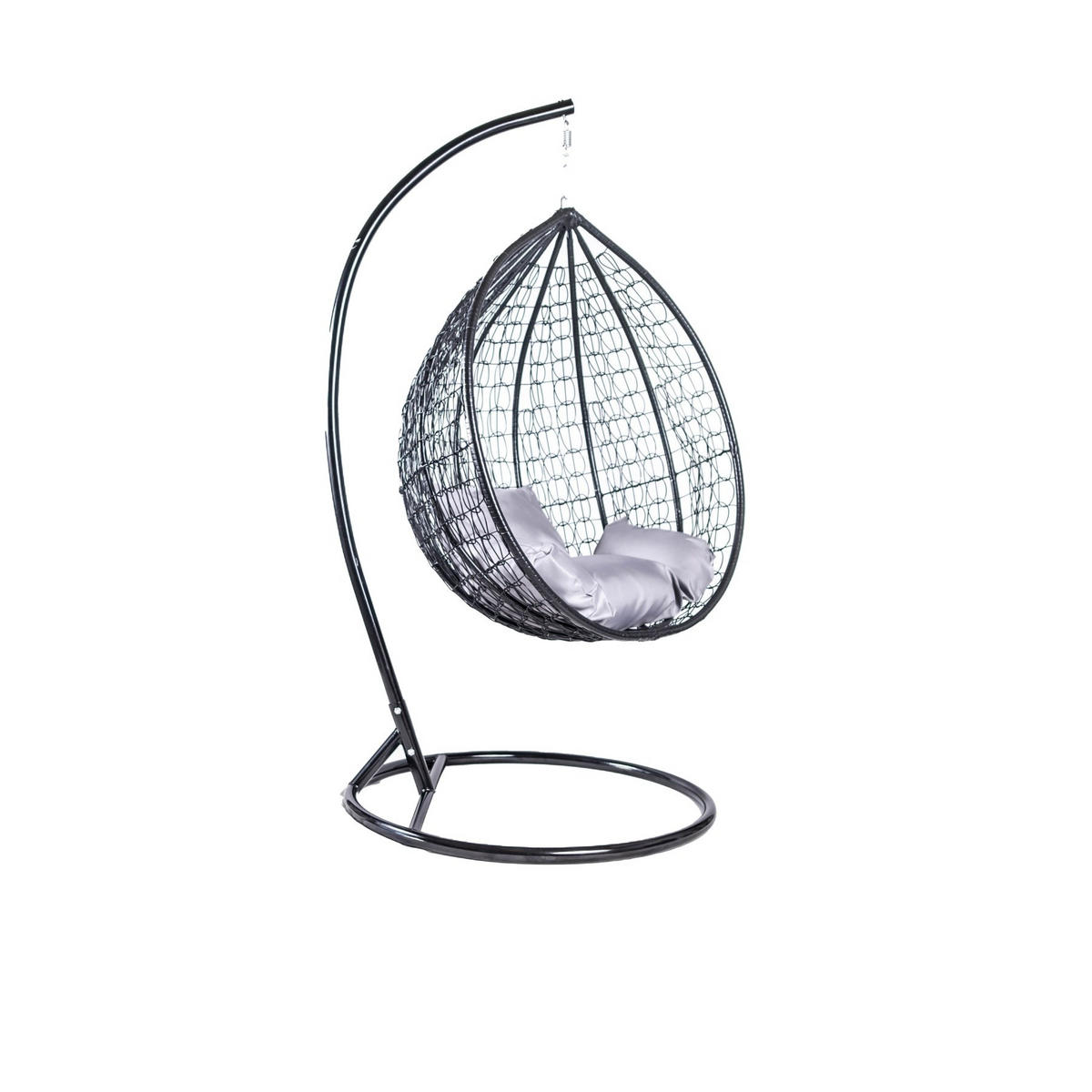HÄNGESESSEL Cobe Schwarz, Grau Kissen, Garten Hängesessel Kokon aus Technorattan - Schwarz/Grau, Kunststoff/Metall (107/198/68cm) - Bettso