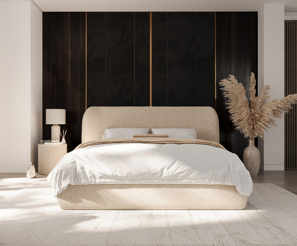 POLSTERBETT Bellano mit Stauraum 140/200 cm Hellbeige im Bubble Stoff - Sandfarben/Schwarz, Holz/Holzwerkstoff (140/200cm) - AltaBeds