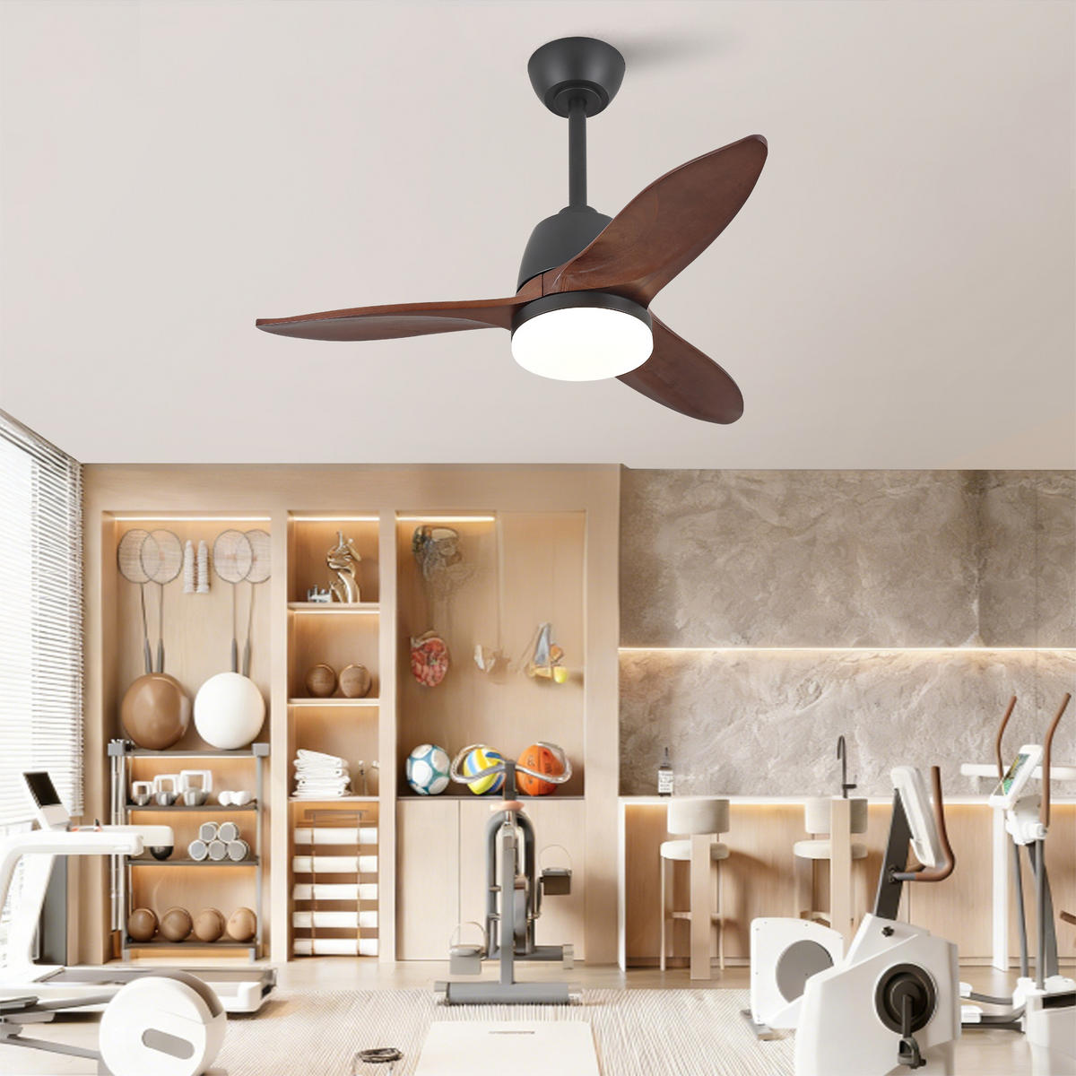 DECKENVENTILATOR DE-16248 36 Zoll mit Holzflügeln & Steuergriff Schwarz - Walnussfarben, Holz (92/92/45cm) - ComfortXL