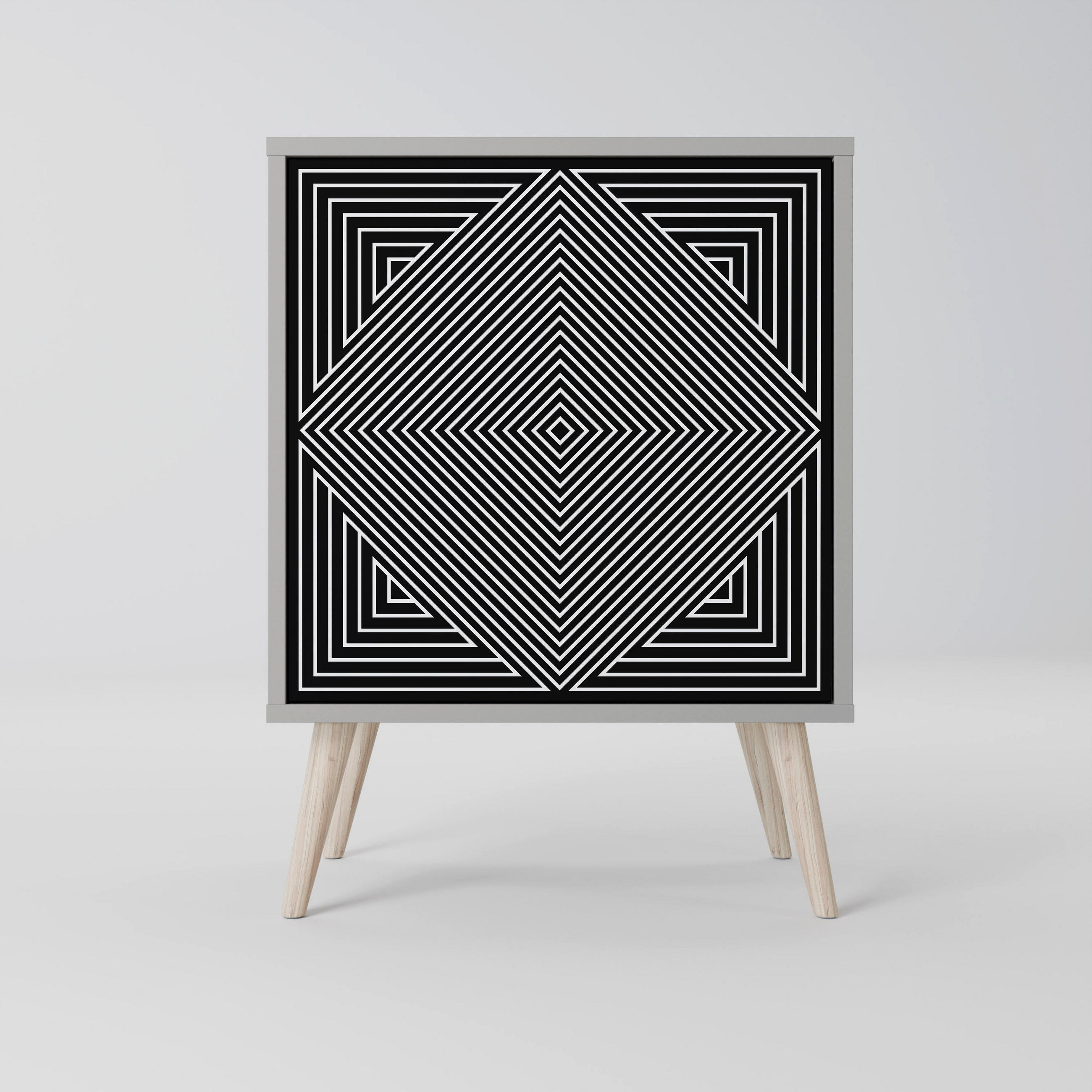 SIDEBOARD POLYGON ILLUSION, Grau, 57,5x42x77,5 cm, Schräge Buchenholzfüße - Buchefarben/Multicolor, Holzwerkstoff/Buchenholz (57.5/77.5/42cm) - SpaceRebels