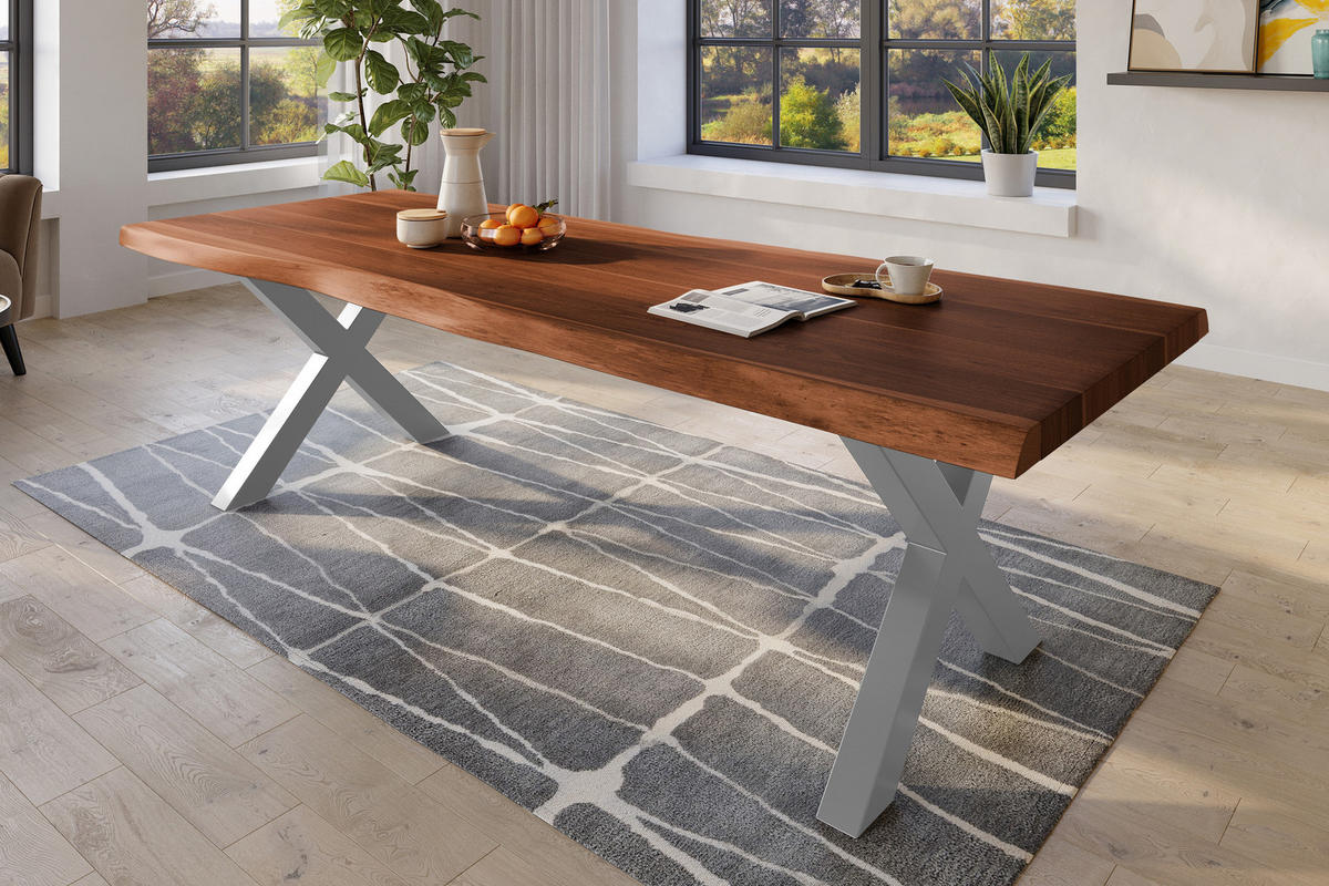 ESSTISCH TITAN - Silberfarben/Braun, Holz (110/280/79cm) - SAM