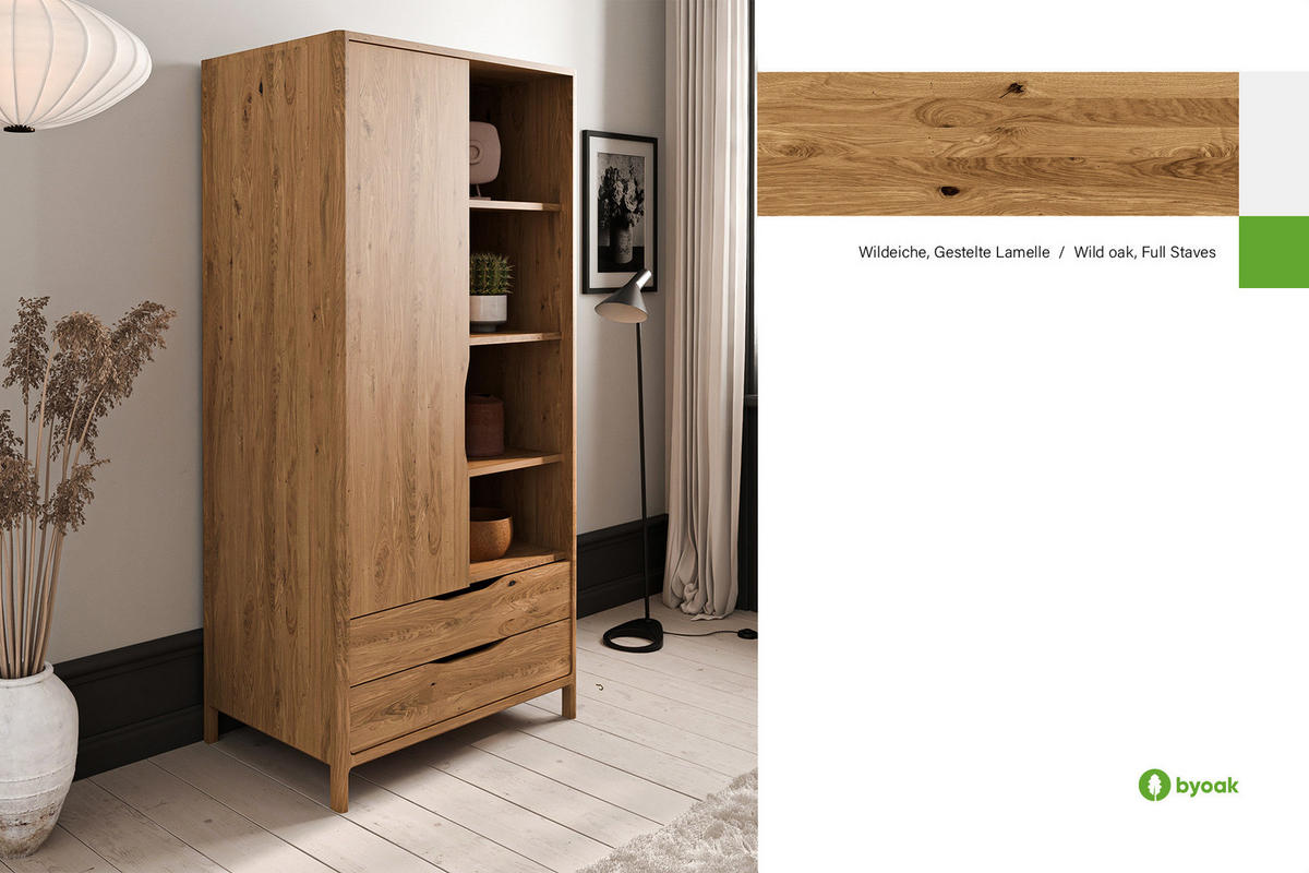 KLEIDERSCHRANK PAUL Wildeiche - Wildeiche, Holz (95/188/60cm) - byoak