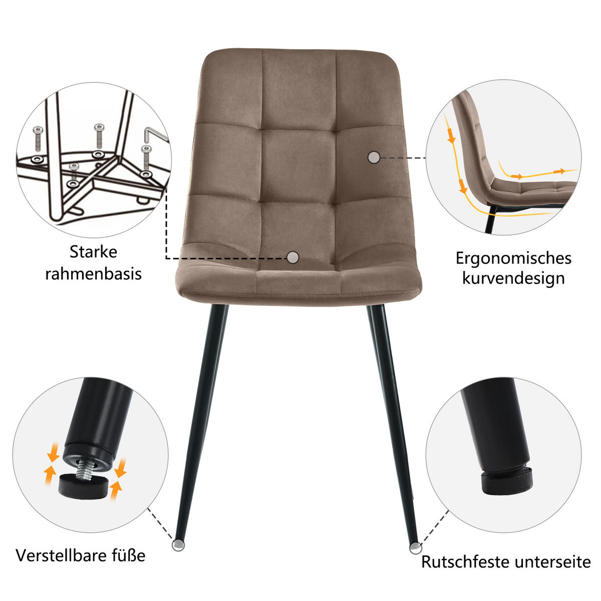 ESSGRUPPE Esstisch 4 Stühle MDF Walnuss Braun 5-tlg - Braun, Holzwerkstoff (117/75/68cm) - FLIEKS
