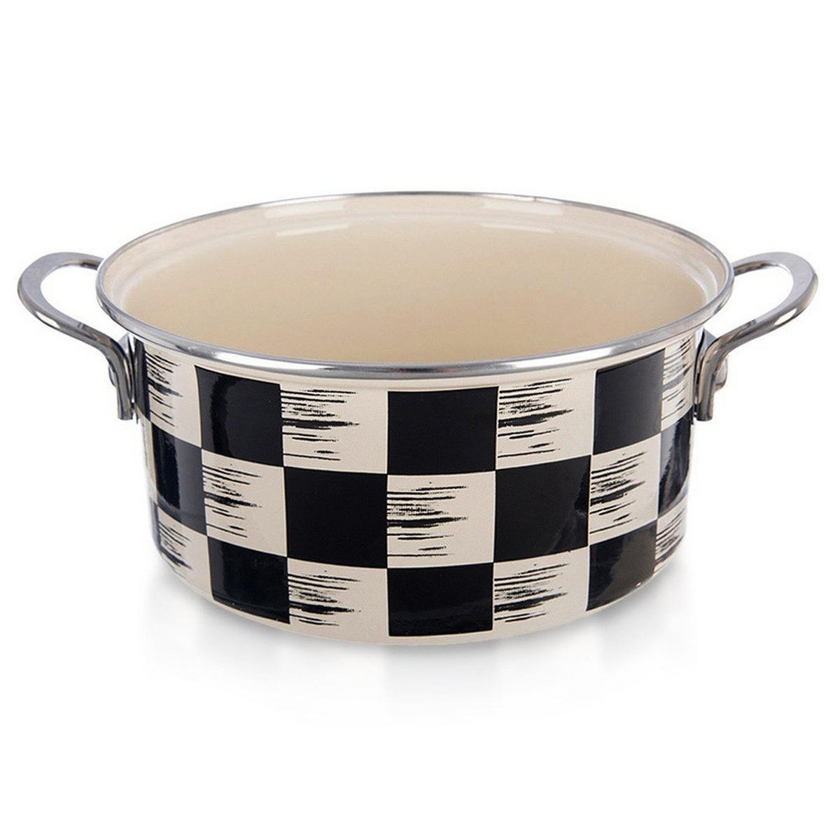 EMAILLIERTOPF Schachbrett mit Karomuster beige - Beige, Metall (22cm) - Orion 
