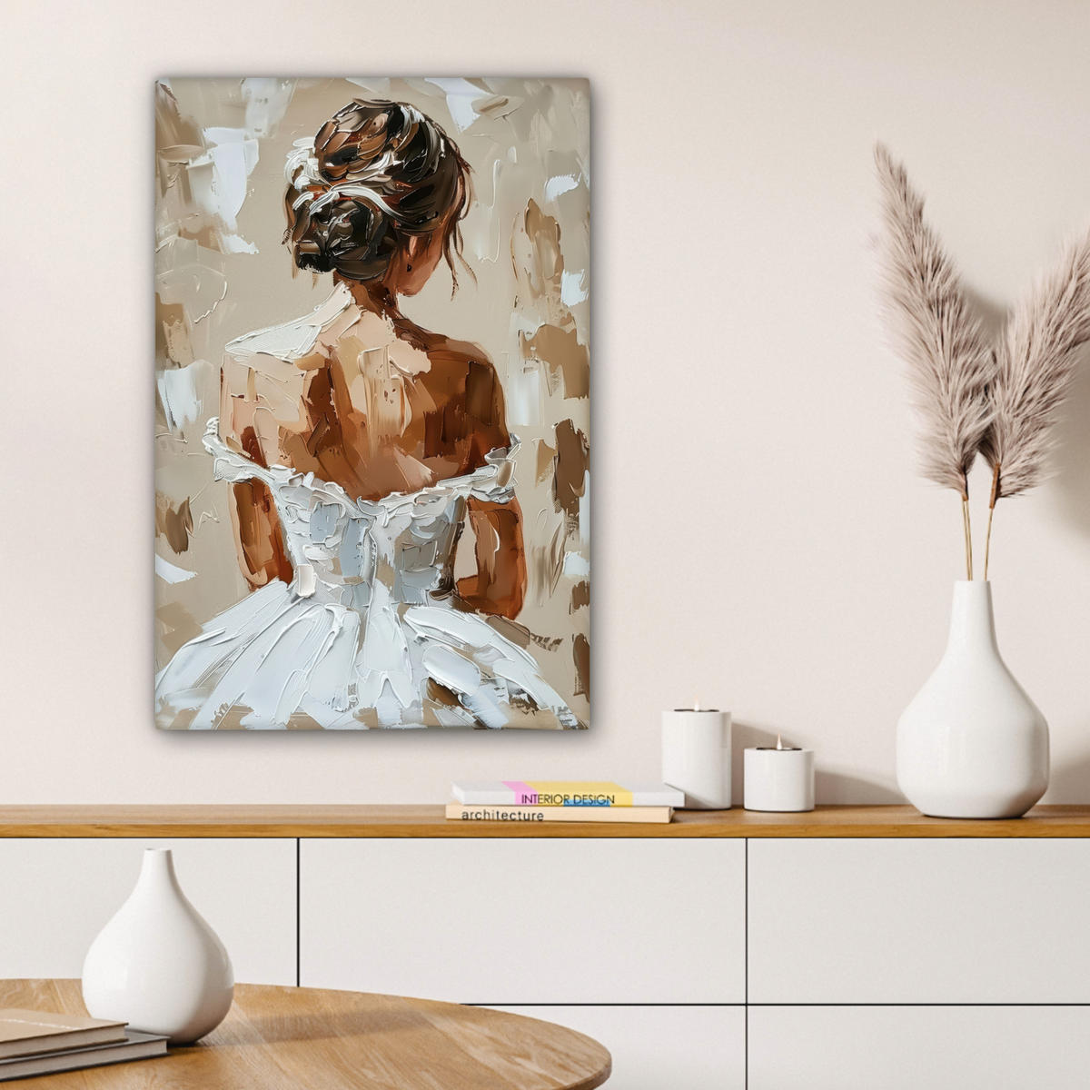 LEINWANDBILD - Frau - Farbe - Abstrakt - Beige - Modern - 60x90 - Kunstdruck - Sandfarben, Textil (60/90cm) - MuchoWow