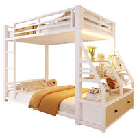 ETAGENBETT 90/200 cm & 90/200 cm in Weiß mit 2 Stoffschubladen, LED und Ablagen - Weiß, Holzwerkstoff/Metall (90/200cm) - STILVORA