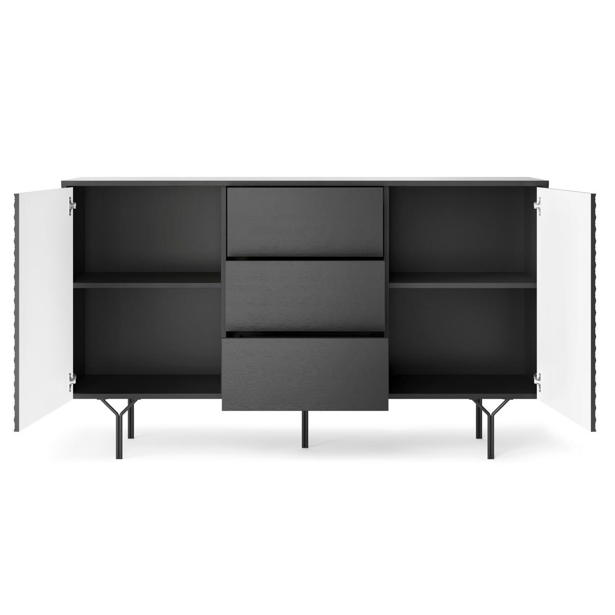 SIDEBOARD ORILLIA KOM2-2D3S Fräste Fronten, Schwarz - Schwarz, Holzwerkstoff/Kunststoff (144/83/38cm) - Komodee