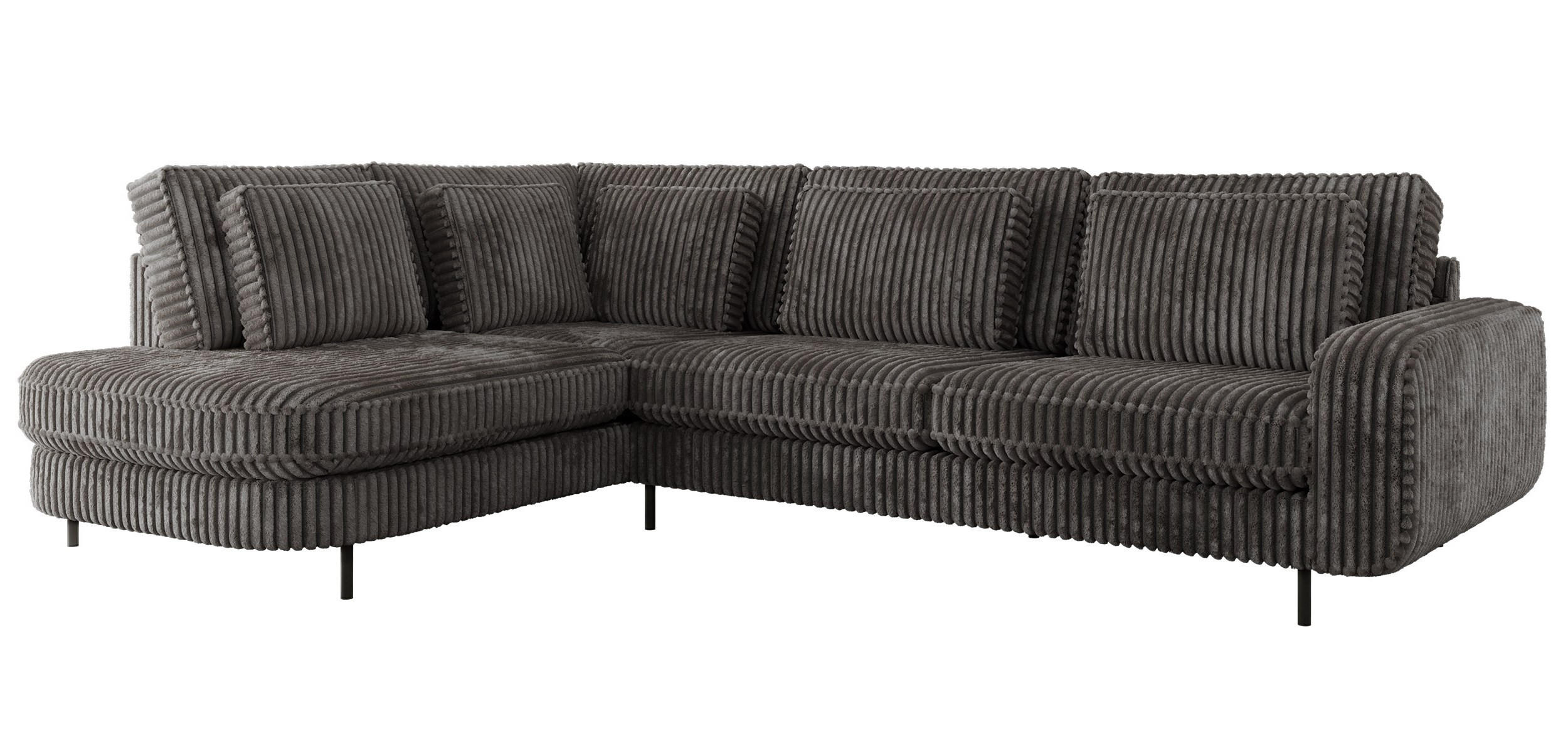ROHOVÁ SEDAČKA CALENO L - Šedá Manšestr - Pravá Strana - šedá/černá, kov/textil (317/225cm) - MKS