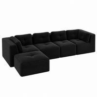 ECKSOFA modular mit tiefer Sitzfläche Cord Schwarz - Schwarz, Kunststoff (177/386.1cm) - Meubliv