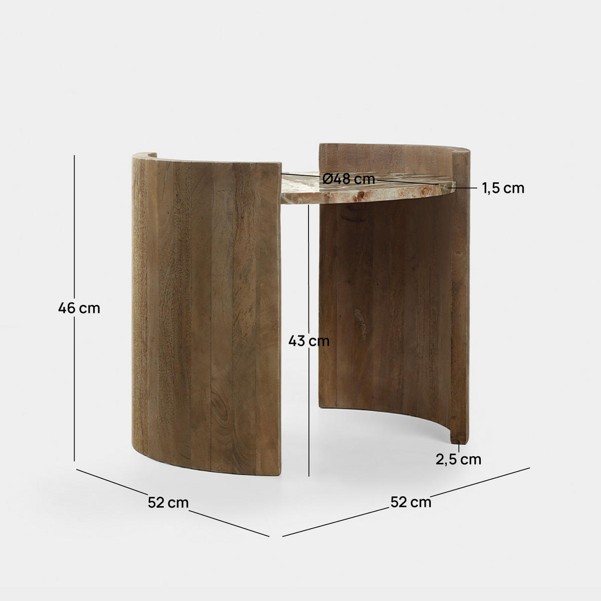 BEISTELLTISCH Loan Beige 52 cm x 46 cm - Beige, Stein (52/46/52cm) - Klast Home