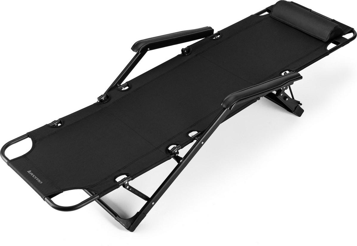 GARTEN-RELAXSESSEL mit Kissen, 180/52 cm, bis 120 kg - Schwarz, Metall (52/76/180cm) - Luverno