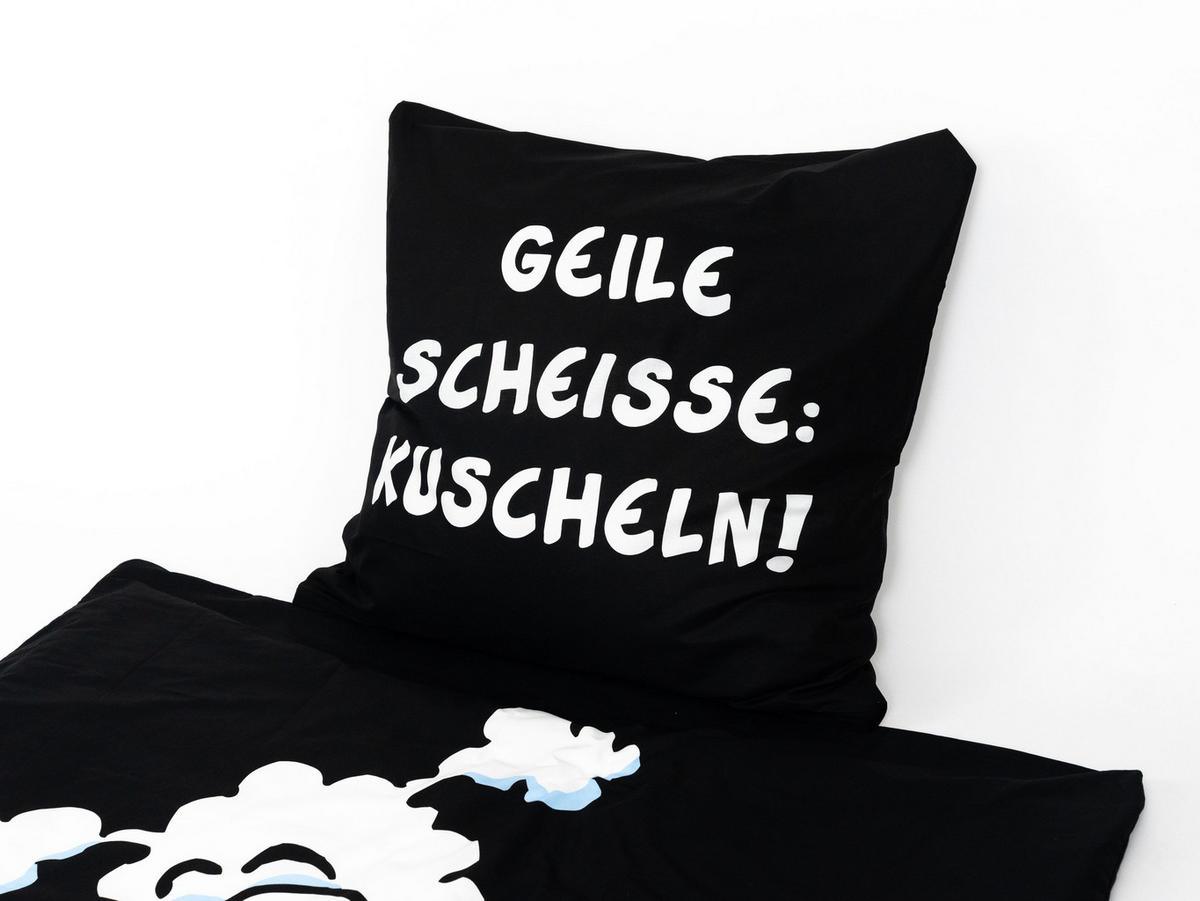 BETTWÄSCHE Ralph Ruthe Thorsten Dörnbach Geile Scheisse: Kuscheln! Schwarz 135 x 200 cm + 80 x 80 cm - Schwarz, Textil (135/200cm) - United Labels