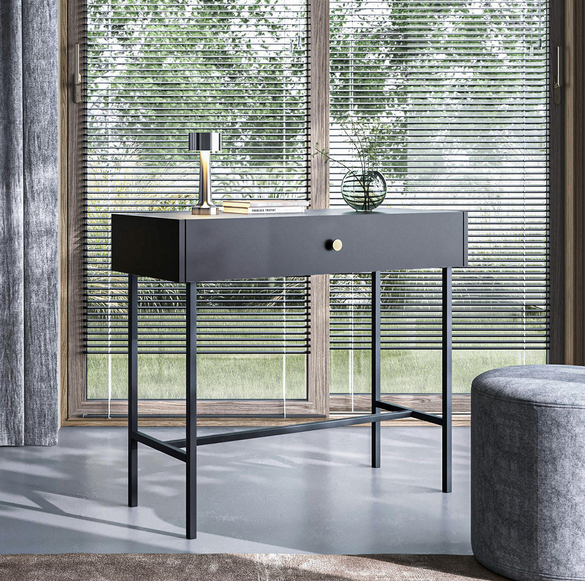 KONSOLENTISCH Dinley 1S Schwarz 93,2/79/39 cm – mit schwarzen Beinen im minimalistischen Design - Schwarz, Holzwerkstoff/Metall (39/93.2/79cm) - AX Living