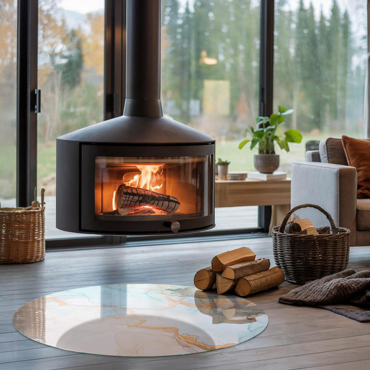 GLASPLATTE für Kamin Ø 100 cm - Türkis, Glas (100/100/0.4cm) - TULUP