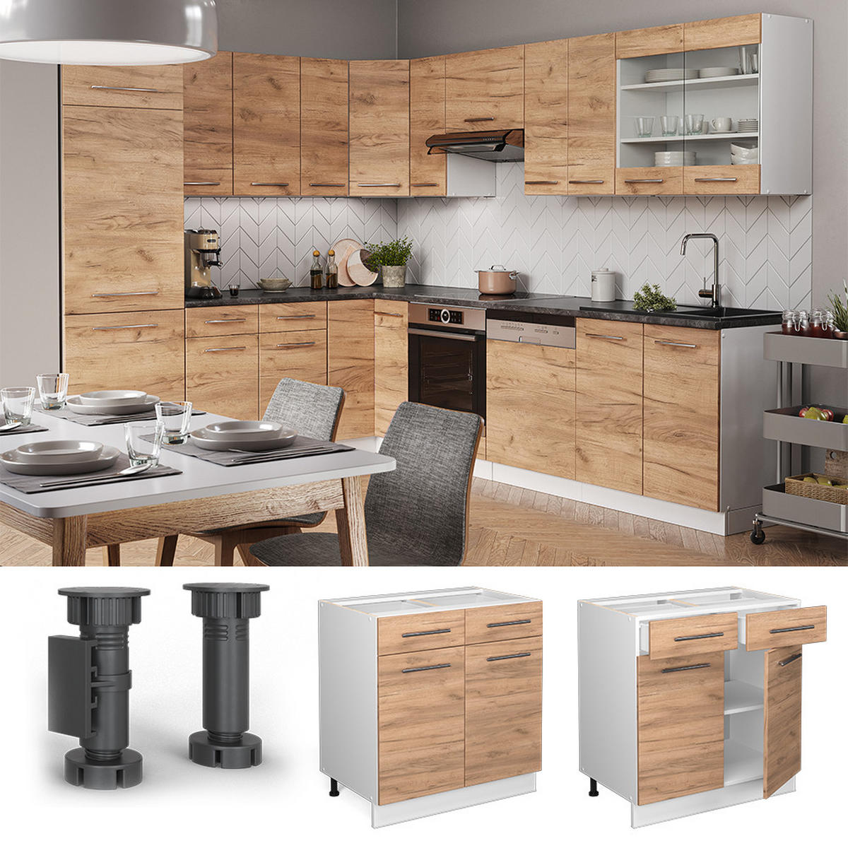 KÜCHENUNTERSCHRANK Fame-Line Goldkraft Eiche 80 cm ohne AP - Eiche Wotan/Weiß, Holzwerkstoff (80/82/51.6cm) - Vicco