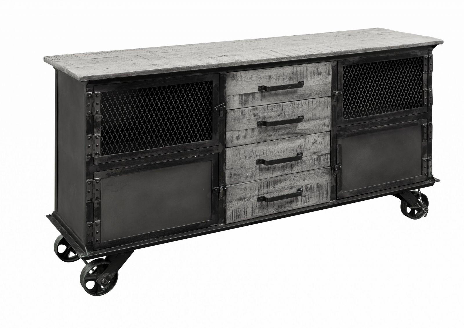 SIDEBOARD Mango 153x40x80 grau lackiert HEAVY INDUSTRY #153 - Grau, Holz (153/80/40cm) - Massivmoebel24