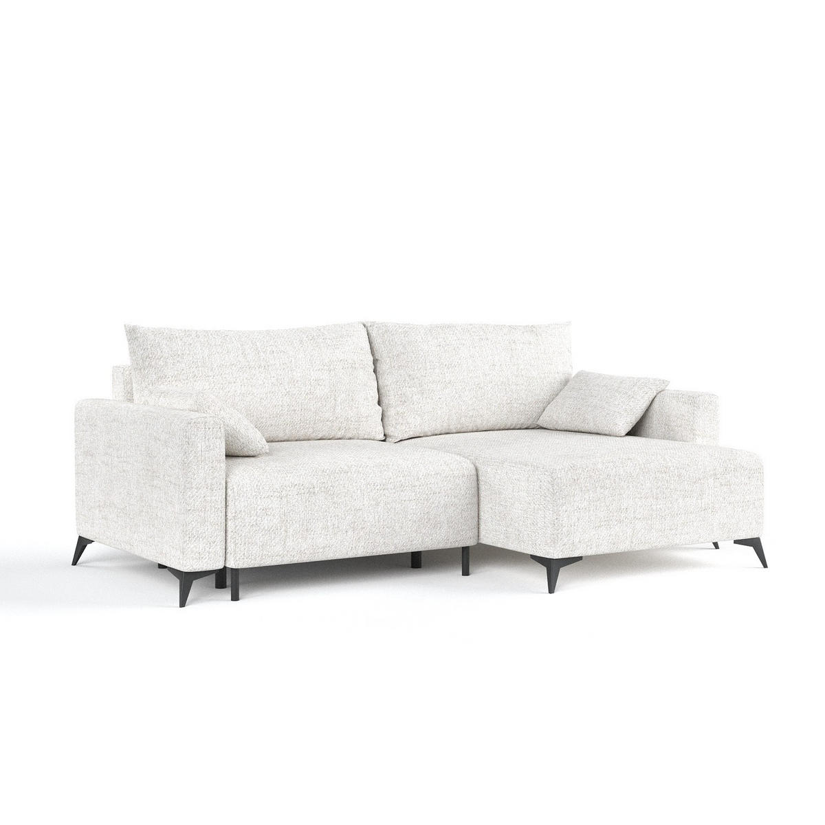 ECKSOFA NUVIO mit Schlaffunktion Creme im Neve Stoff - Creme/Schwarz, Holz/Holzwerkstoff (239/148cm) - AltaBeds