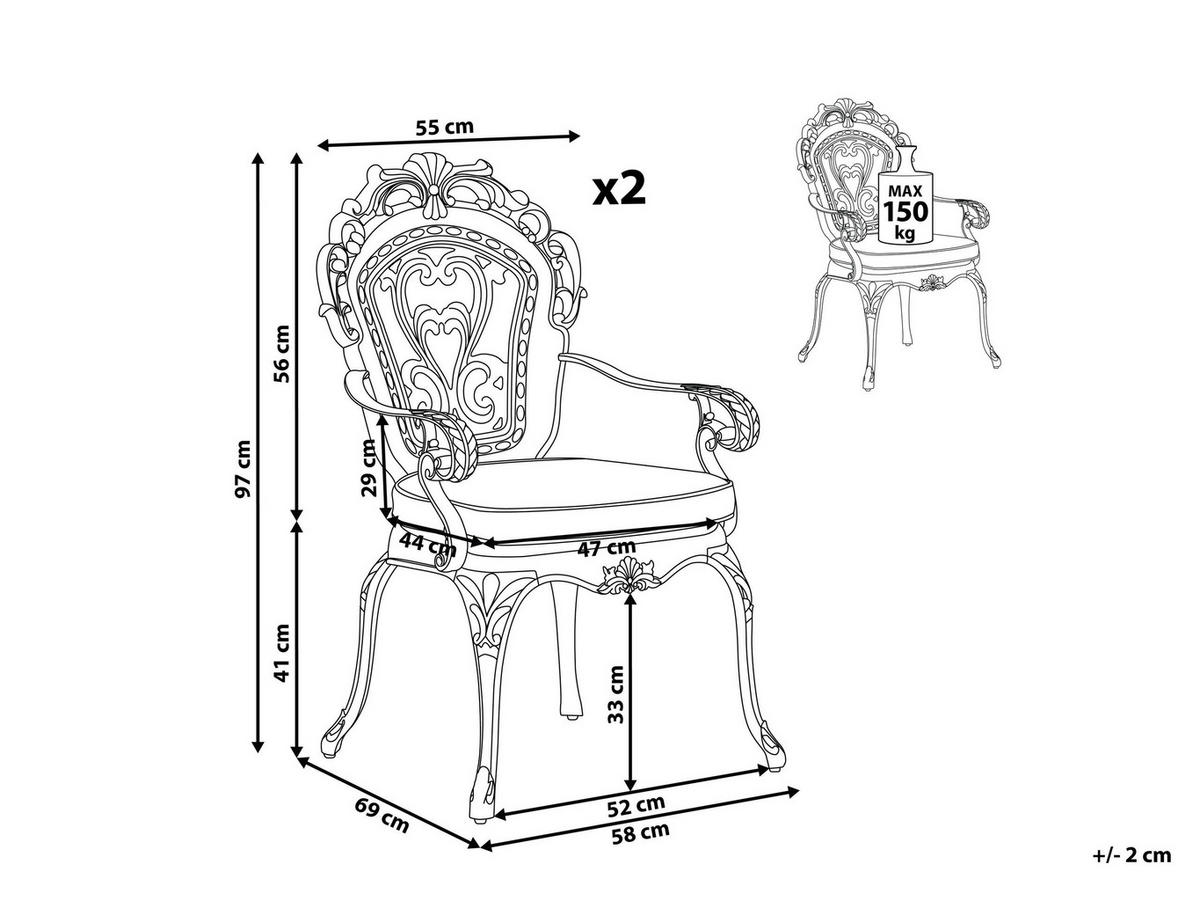 GARTENSTUHL 2er-Set Aluminium dunkelbraun Sapri - Dunkelbraun, Metall (69/97/55cm) - Beliani