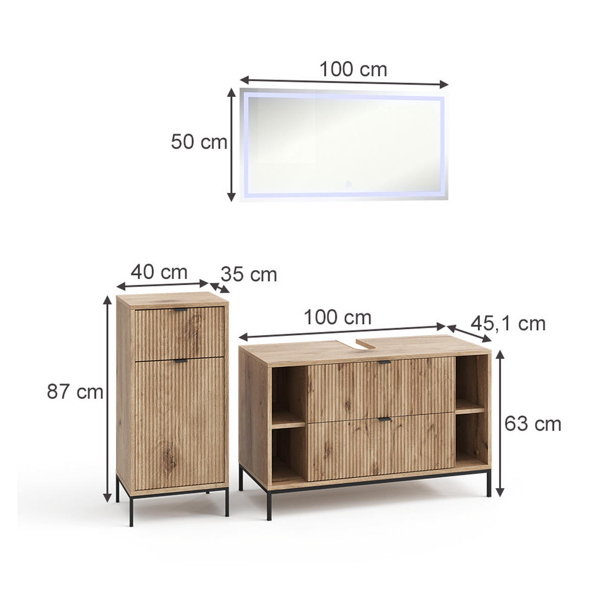 BADMÖBEL-SET Eliza Viking Oak 3 Teile - Eichefarben, Holzwerkstoff (100/63/45.1cm) - Vicco