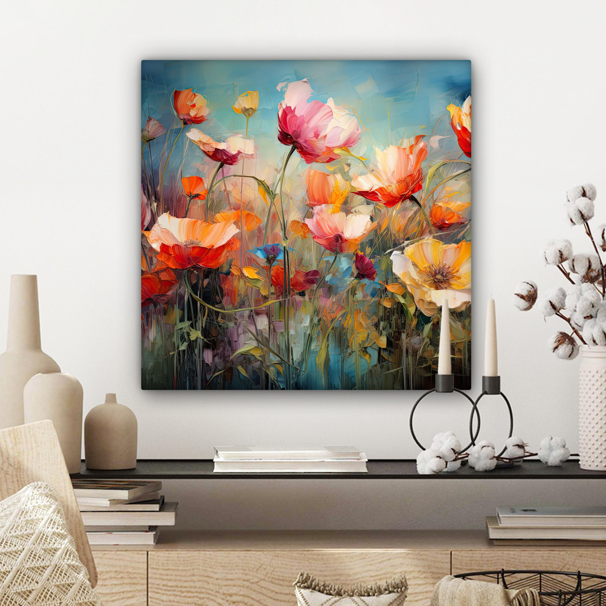 LEINWANDBILD Blumen - Aquarell - Kunst - Botanisch - Natur 50x50 cm - Orange, Textil (50/50cm) - MuchoWow