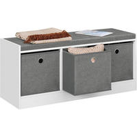SITZBANK mit 3 Stoffschubladen, Weiß Grau - Weiß/Grau, Holzwerkstoff/Kunststoff (102/45.5/32cm) - Woltu