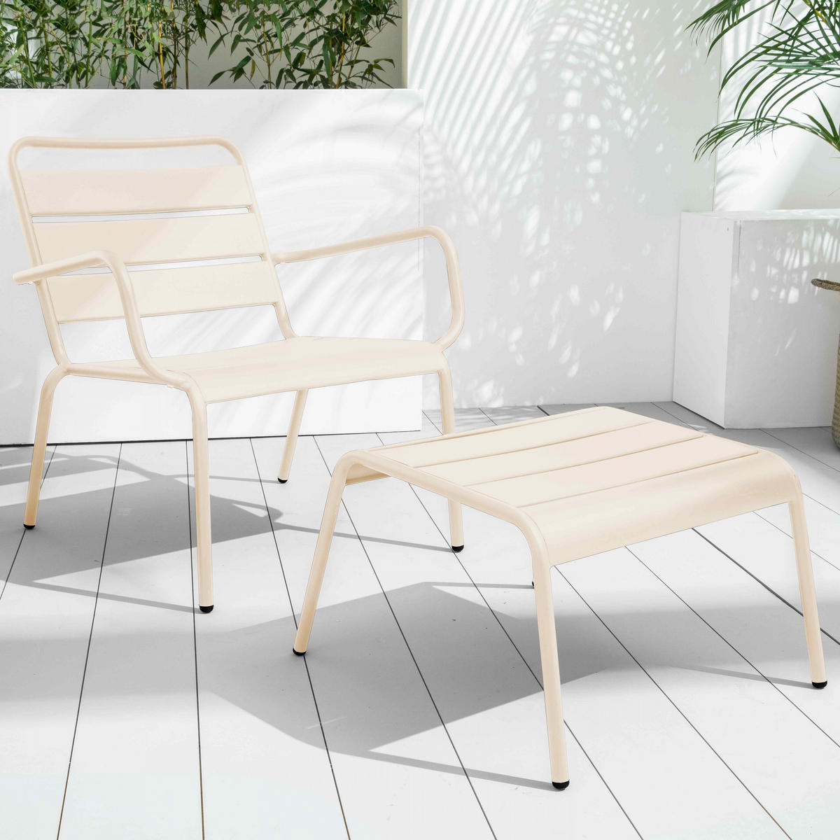 GARTENHOCKER, Elfenbeinfarbe - Beige, Metall (44/30/40cm) - Oviala