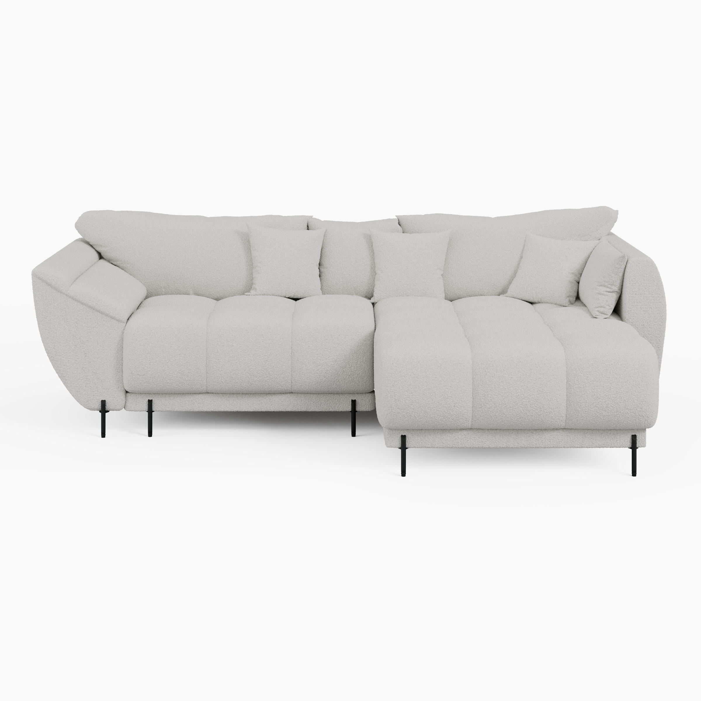 ECKSOFA LEGRO Rechts weiß Bouclé-Stoff L-Form Couch mit Schlaffunktion & Bettkasten - Schwarz/Weiß, Holz (285/180cm) - Barchello