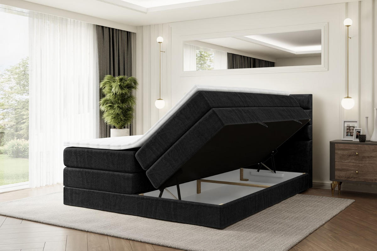 BOXSPRINGBETT CELESTIA KING - 160x200 - H3/H4 - Schwarz - Schwarz, Holzwerkstoff (160/200cm) - ALTDECOR