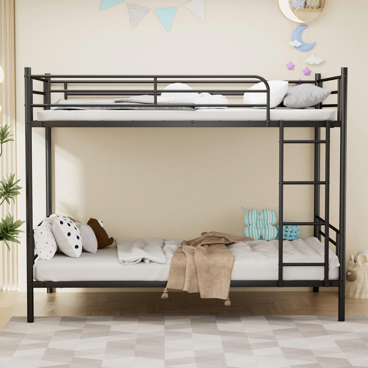 ETAGENBETT 90/190 cm mit Metalltreppe und Geländer, DE-41905, in Schwarz - Schwarz, Metall (90/190cm) - ComfortXL