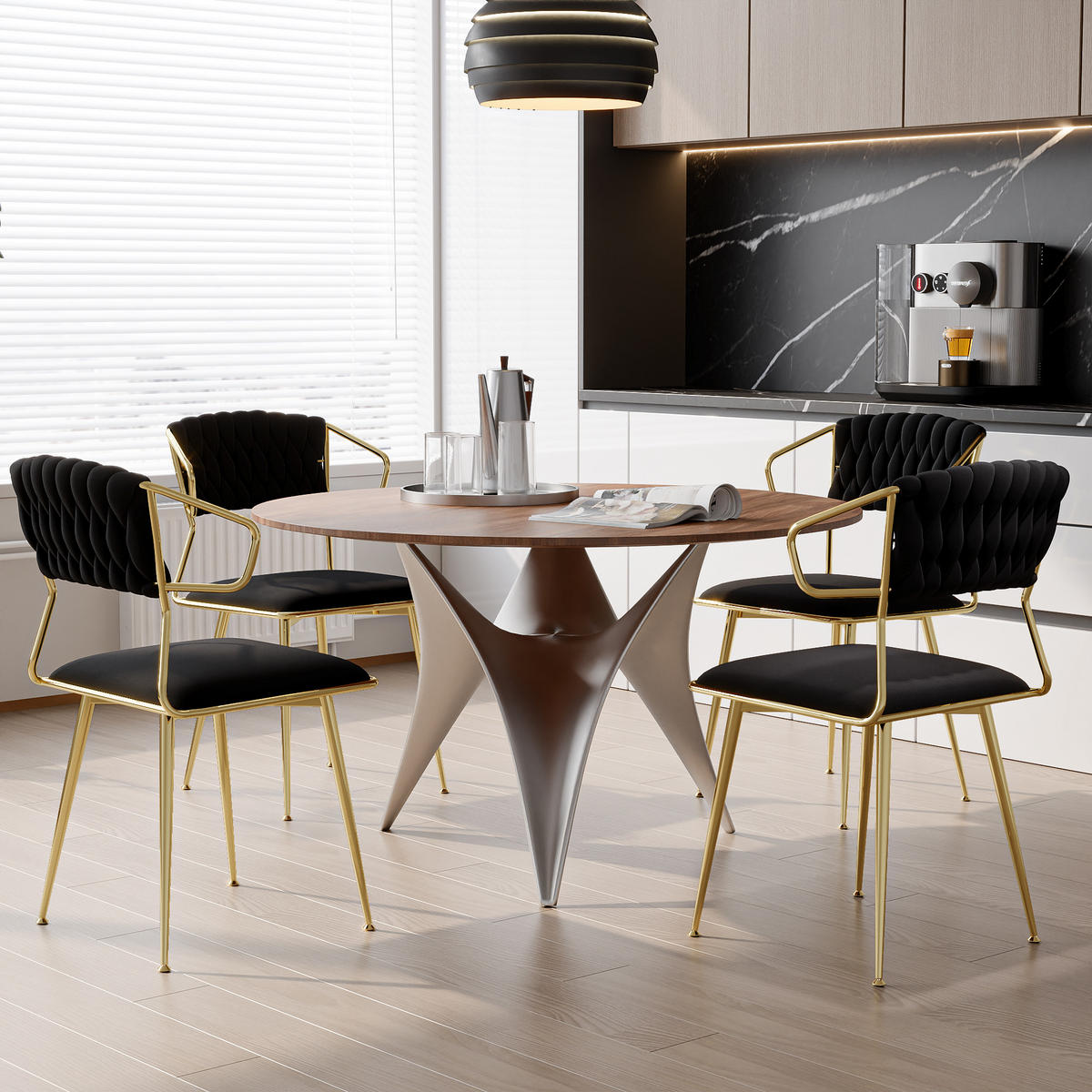 ESSZIMMERSTUHL 2er Set aus Samt - Schwarz, Metall (44.5/77/44.5cm)