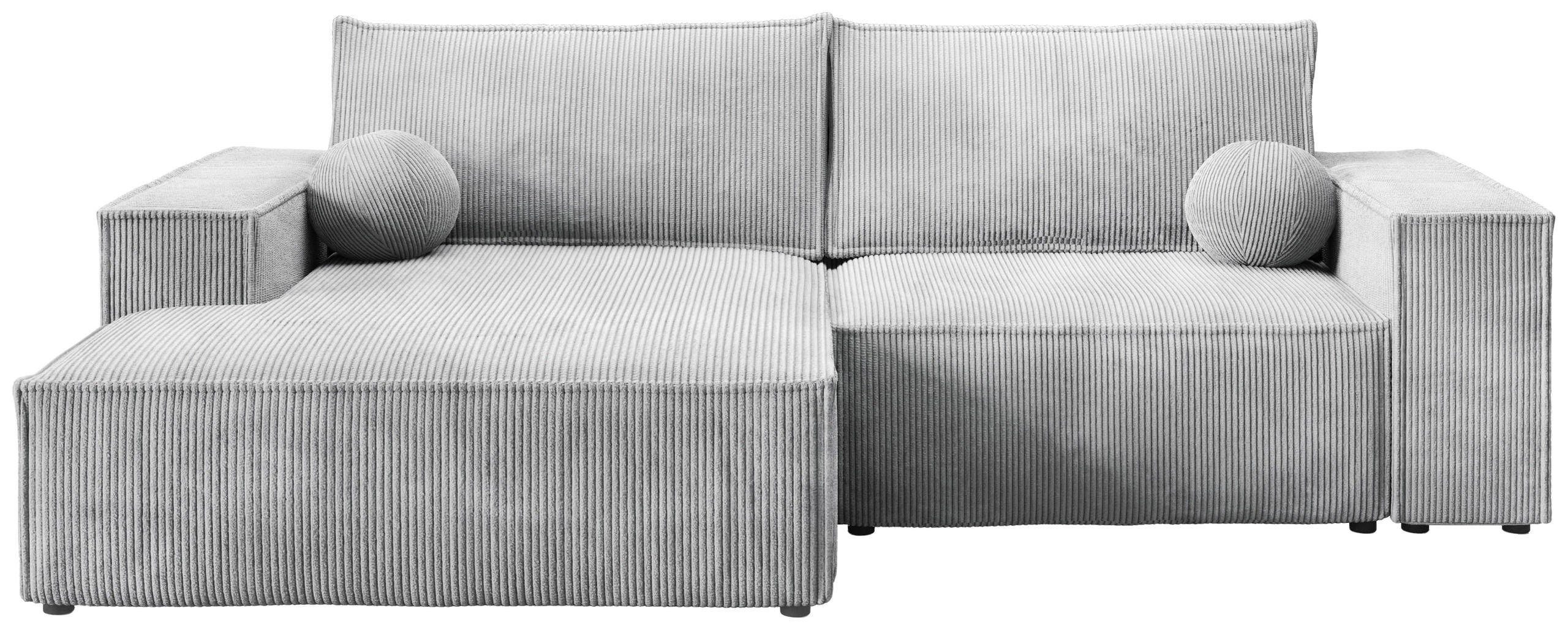 ECKSOFA Pablo Mini mit Schlaffunktion Hellgrau Cord - Hellgrau, Textil (255/148cm) - Bromarkt