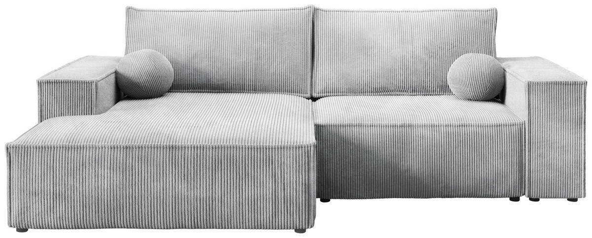 ECKSOFA Pablo Mini mit Schlaffunktion Hellgrau Cord - Hellgrau, Textil (255/148cm) - Bromarkt