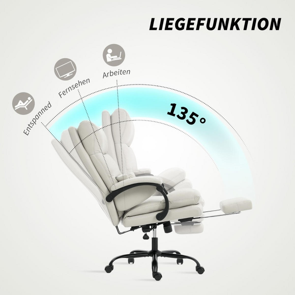 GAMINGSTUHL 66/60/113-121 cm, höhenverstellbar und neigbar, mit Fußstütze, Kunstleder, hellgrau - Hellgrau, Kunststoff (60/121/66cm) - Redom