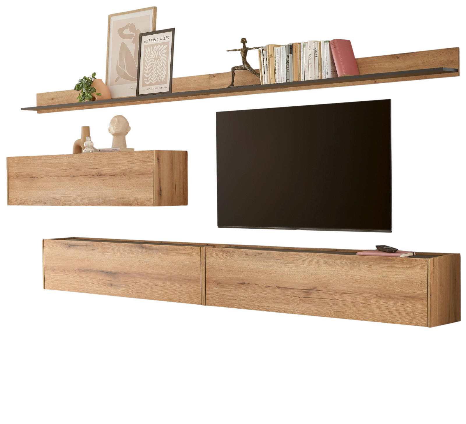 Furn.Design Wohnwand Eiche, Grau 340x180x30 cm